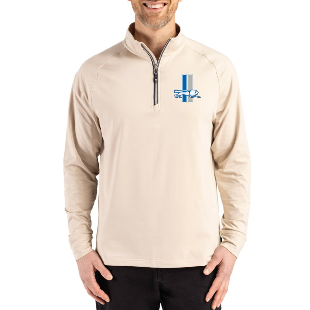 Detroit Lions Cutter & Buck Throwback Logo Adapt Eco Knit Stretch Recycled Quarter-Zip Pullover - Tan - NFL