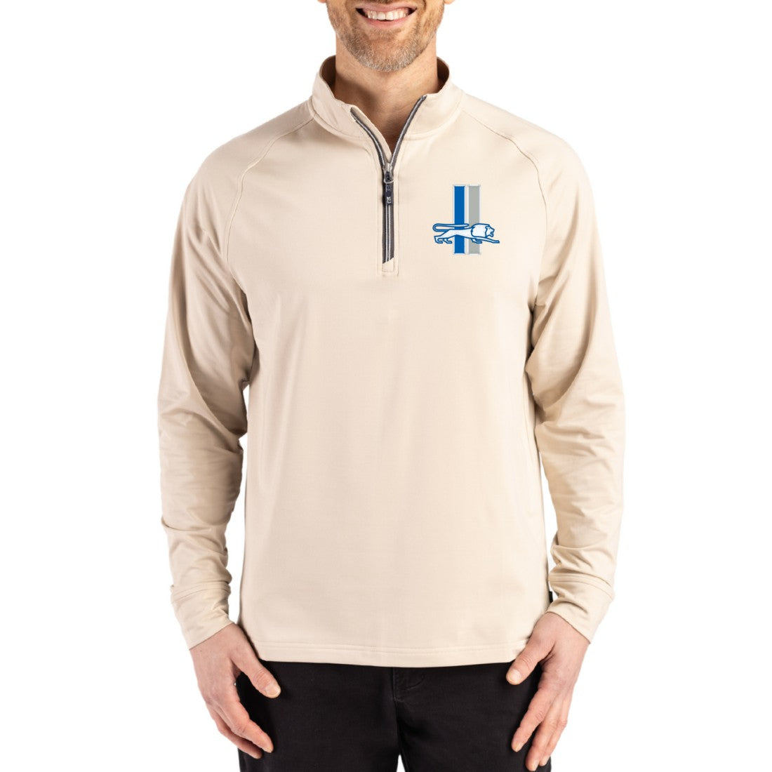 Detroit Lions Cutter & Buck Throwback Logo Adapt Eco Knit Stretch Recycled Quarter-Zip Pullover - Tan - NFL