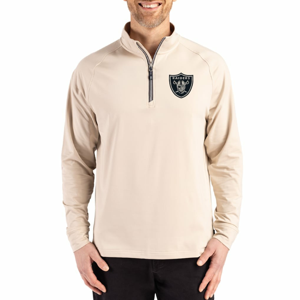 Las Vegas Raiders Cutter & Buck Adapt Eco Knit Stretch Recycled Quarter-Zip Pullover - Tan - NFL