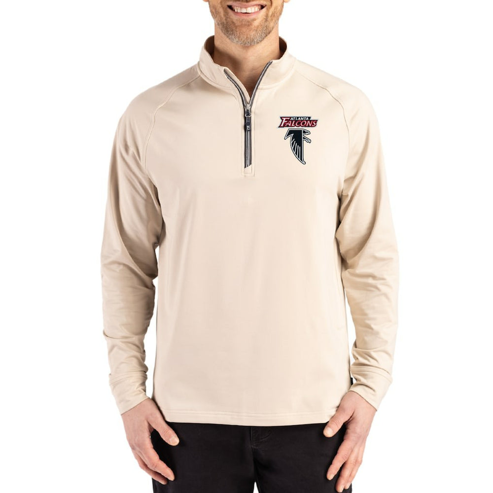 Atlanta Falcons Cutter & Buck Throwback Logo Adapt Eco Knit Stretch Recycled Quarter-Zip Pullover - Tan - NFL