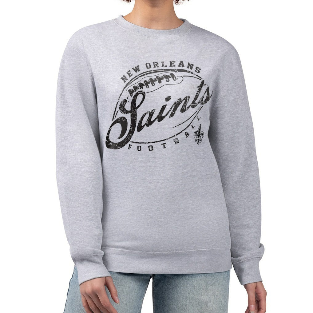 New Orleans Saints G-III 4Her by Carl Banks Women's Distressed Graphics Fleece Pullover Sweatshirt - Gray - NFL