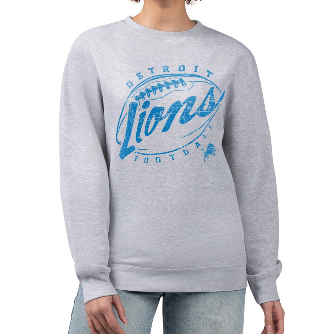 Detroit Lions G-III 4Her by Carl Banks Women's Distressed Graphics Fleece Pullover Sweatshirt - Gray - NFL