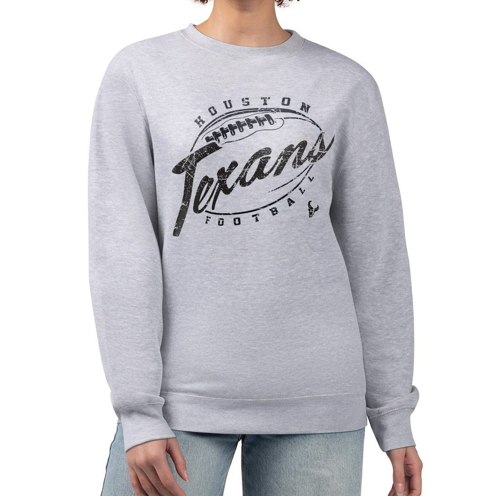 Houston Texans G-III 4Her by Carl Banks Women's Distressed Graphics Fleece Pullover Sweatshirt - Gray - NFL