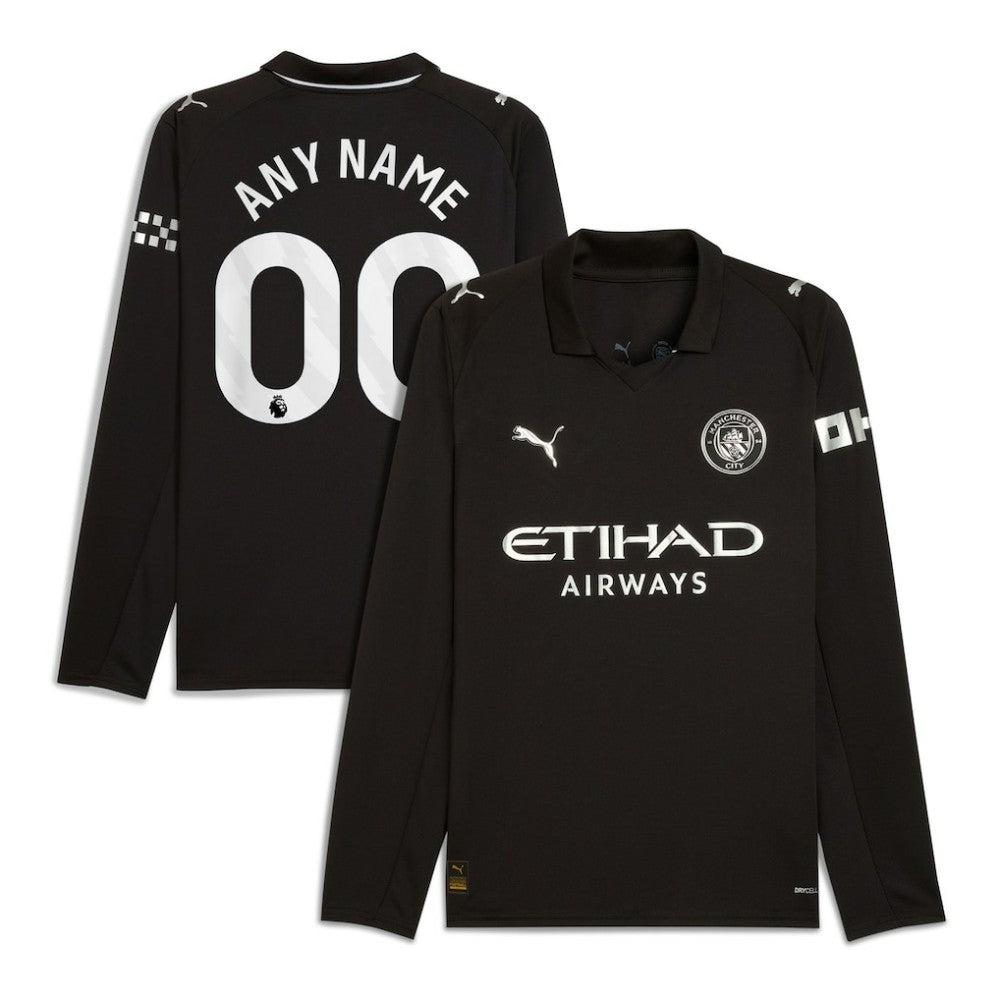 Puma - Manchester City 2025/26 Away Replica Long Sleeve Custom Jersey - Black