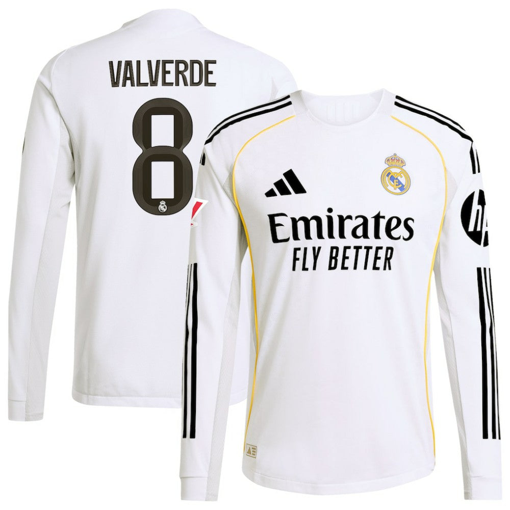 Adidas - Federico Valverde Real Madrid 2025/26 Home Long Sleeve Jersey - White