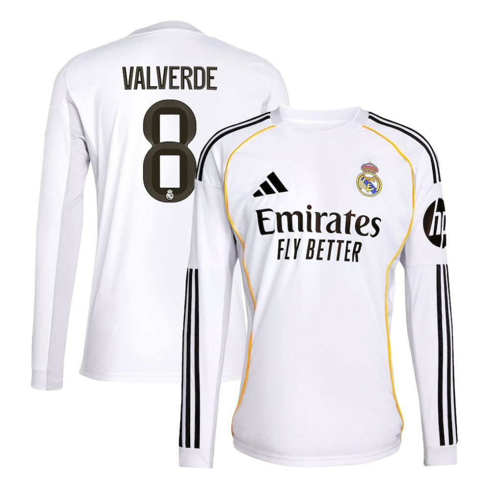 Adidas - Federico Valverde Real Madrid 2025/26 Home Replica Long Sleeve Jersey - White