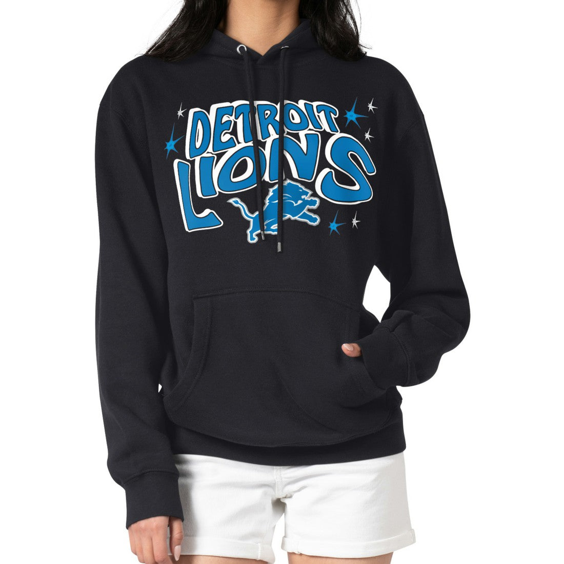Detroit Lions Starter Women's Fireworks Fleece Pullover Hoodie - Black - NFL