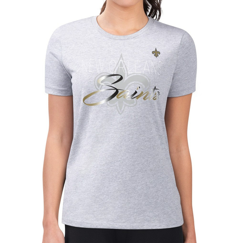 New Orleans Saints G-III 4Her by Carl Banks Women's Super-Slim Fit Lightweight Shadow Logo T-Shirt - Gray - NFL