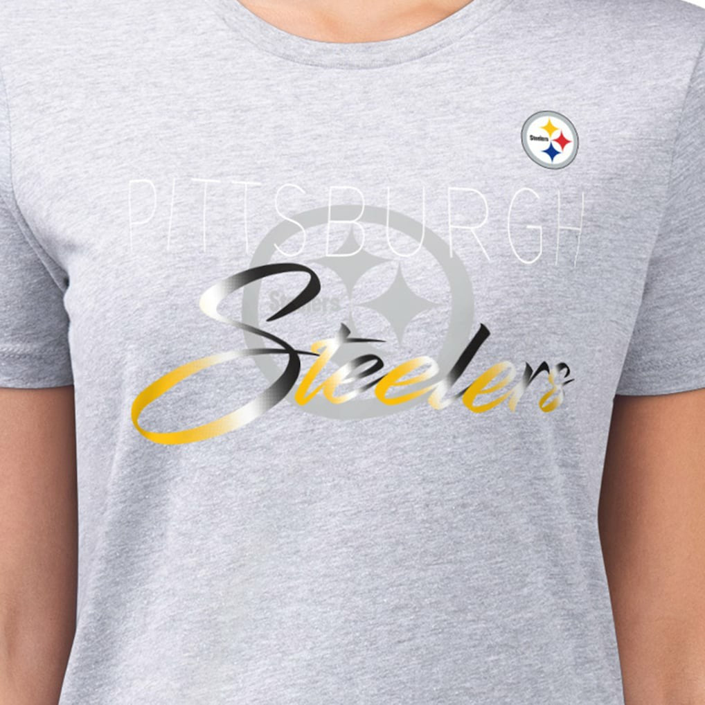Pittsburgh Steelers G-III 4Her by Carl Banks Women's Super-Slim Fit Lightweight Shadow Logo T-Shirt - Gray - NFL