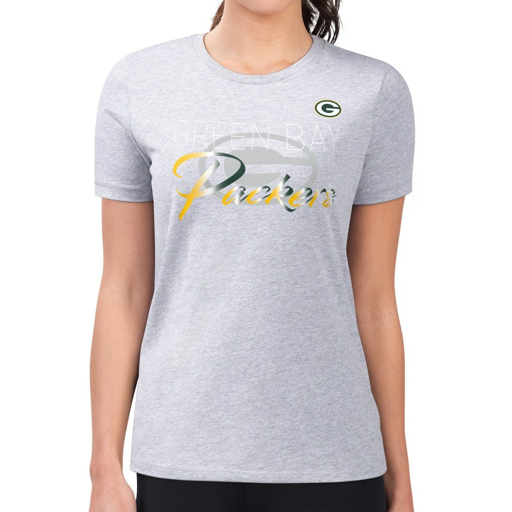 Green Bay Packers G-III 4Her by Carl Banks Women's Super-Slim Fit Lightweight Shadow Logo T-Shirt - Gray - NFL