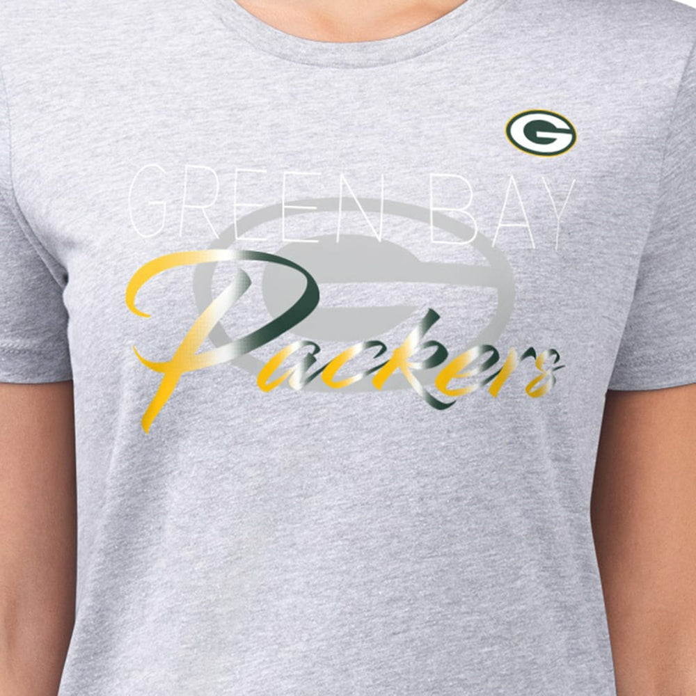 Green Bay Packers G-III 4Her by Carl Banks Women's Super-Slim Fit Lightweight Shadow Logo T-Shirt - Gray - NFL