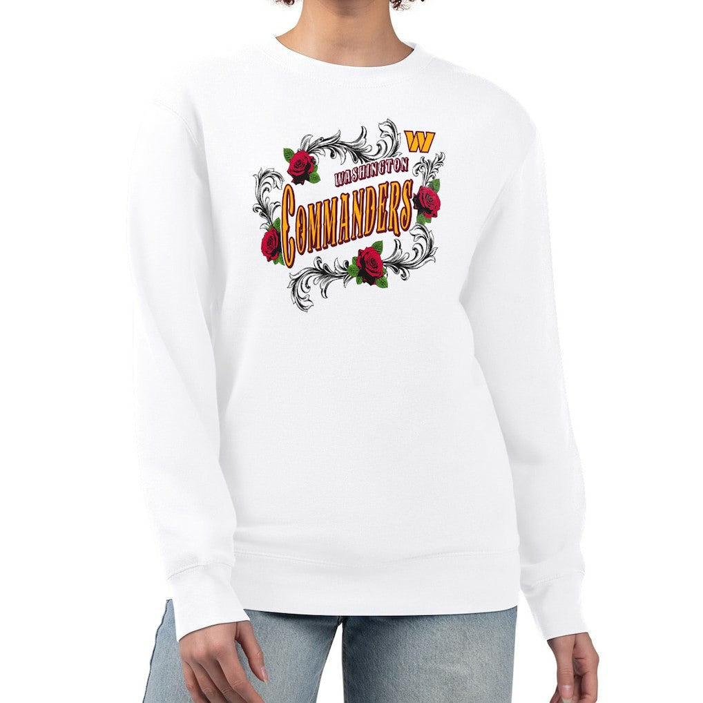 Washington Commanders G-III 4Her by Carl Banks Women's Roses Fleece Tri-Blend Pullover Sweatshirt - White - NFL