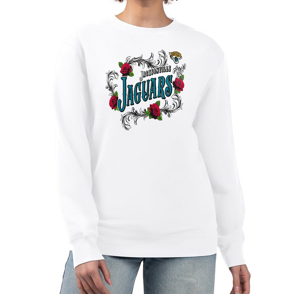 Jacksonville Jaguars G-III 4Her by Carl Banks Women's Roses Fleece Tri-Blend Pullover Sweatshirt - White - NFL