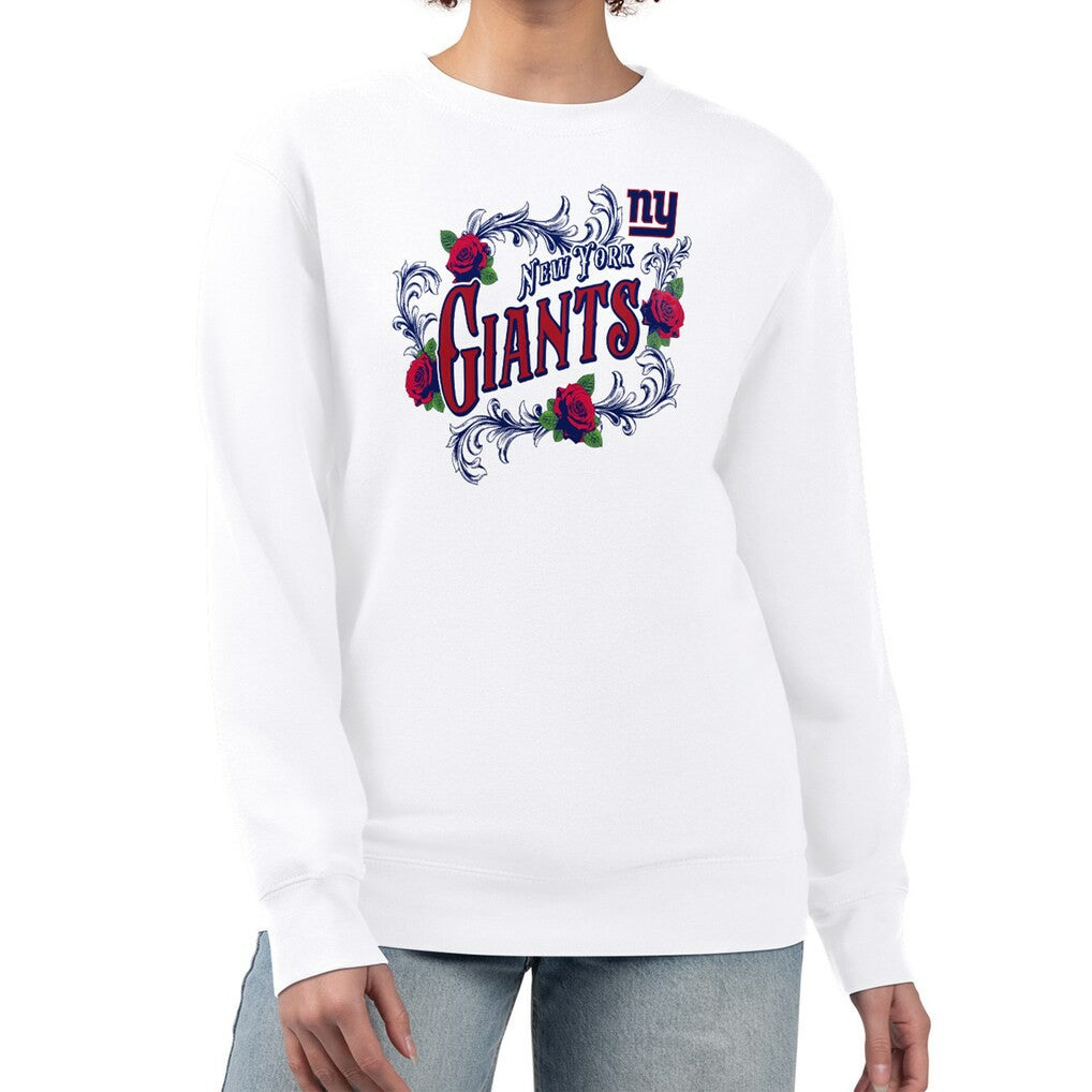 New York Giants G-III 4Her by Carl Banks Women's Roses Fleece Tri-Blend Pullover Sweatshirt - White - NFL