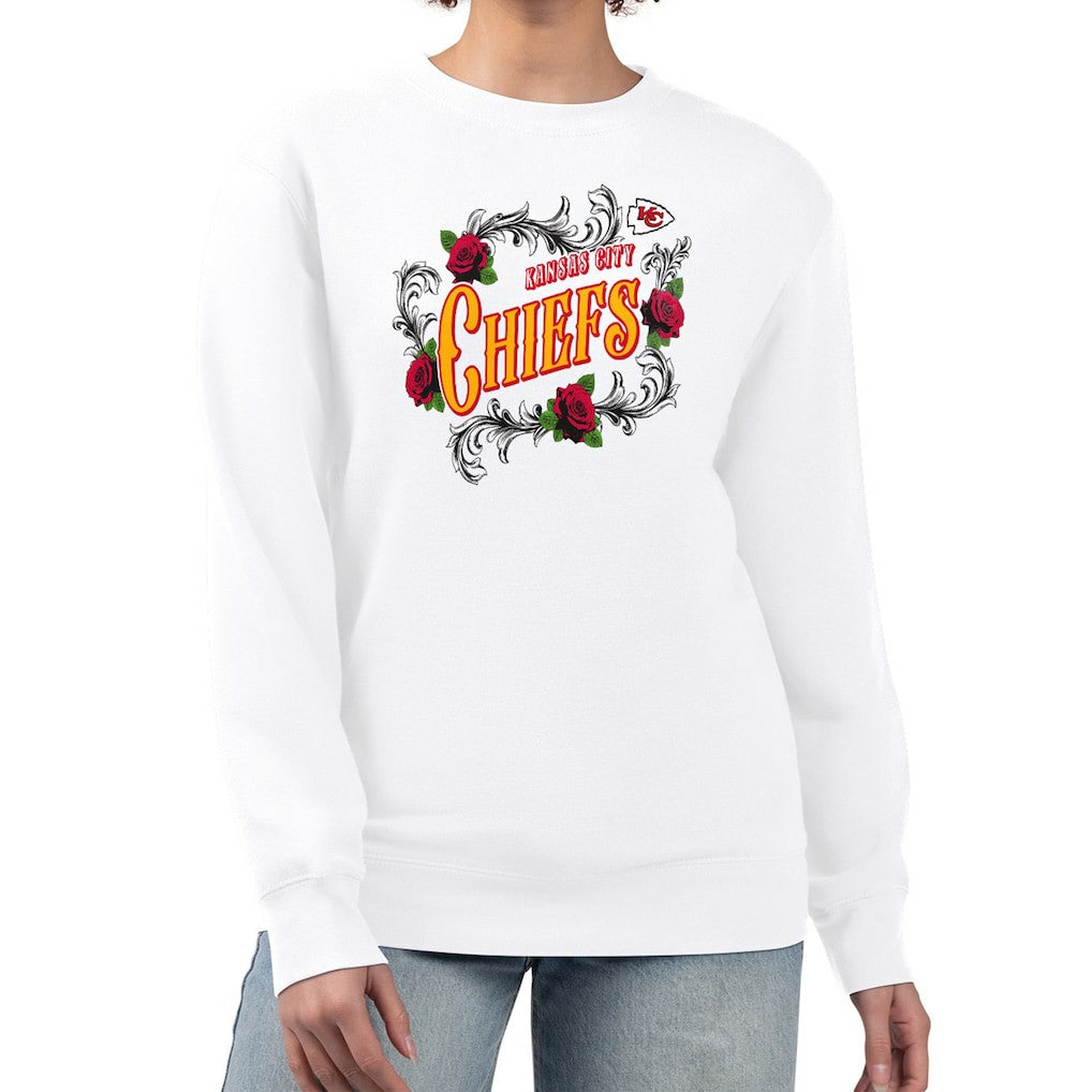 Kansas City Chiefs G-III 4Her by Carl Banks Women's Roses Fleece Tri-Blend Pullover Sweatshirt - White - NFL