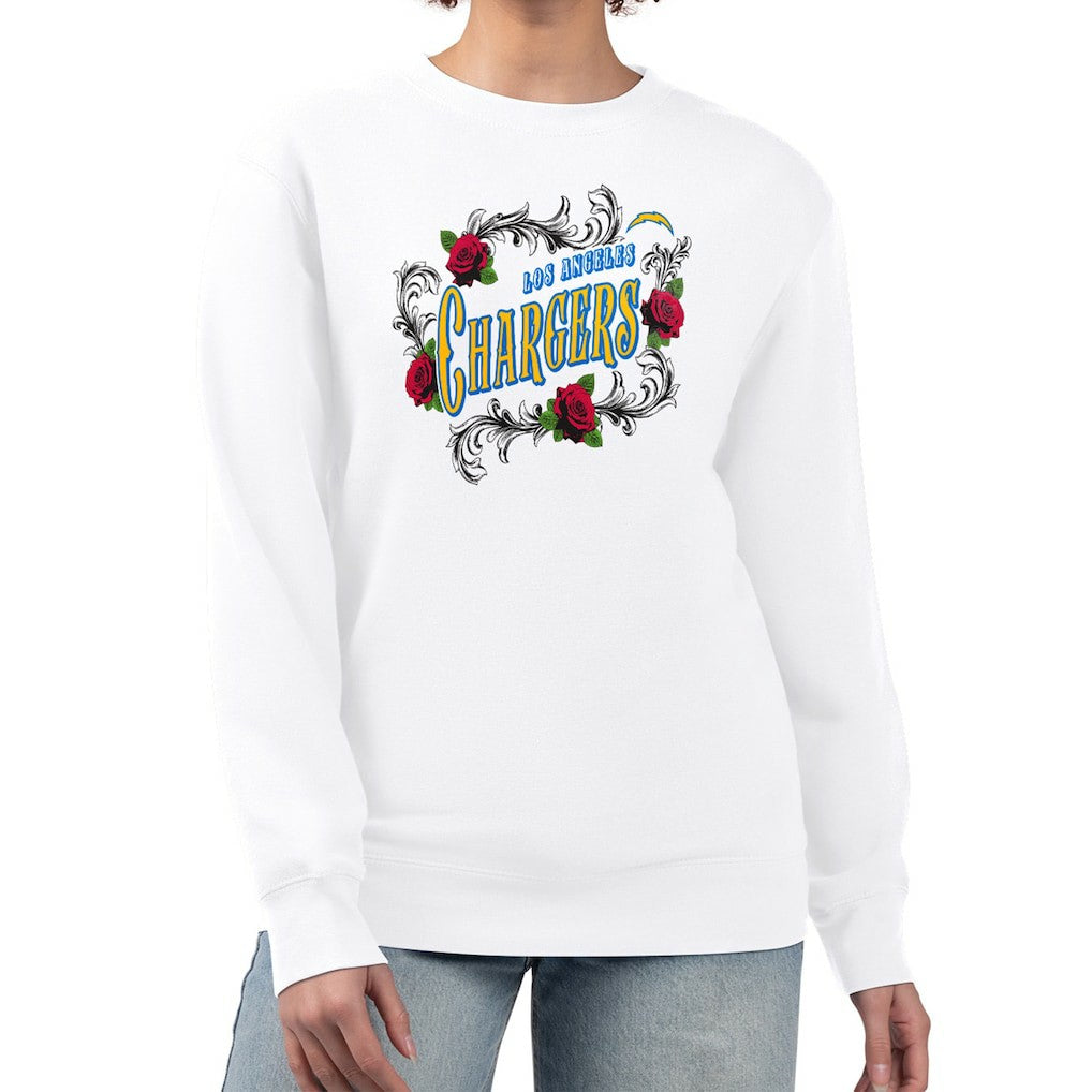 Los Angeles Chargers G-III 4Her by Carl Banks Women's Roses Fleece Tri-Blend Pullover Sweatshirt - White - NFL