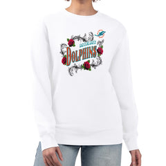 Miami Dolphins G-III 4Her by Carl Banks Women's Roses Fleece Tri-Blend Pullover Sweatshirt - White - NFL