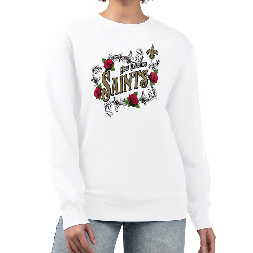 New Orleans Saints G-III 4Her by Carl Banks Women's Roses Fleece Tri-Blend Pullover Sweatshirt - White - NFL