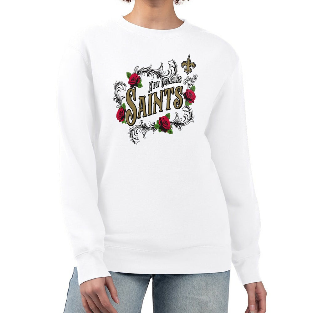 New Orleans Saints G-III 4Her by Carl Banks Women's Roses Fleece Tri-Blend Pullover Sweatshirt - White - NFL