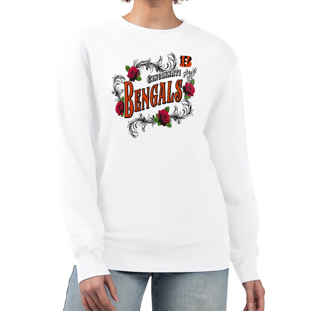 Cincinnati Bengals G-III 4Her by Carl Banks Women's Roses Fleece Tri-Blend Pullover Sweatshirt - White - NFL