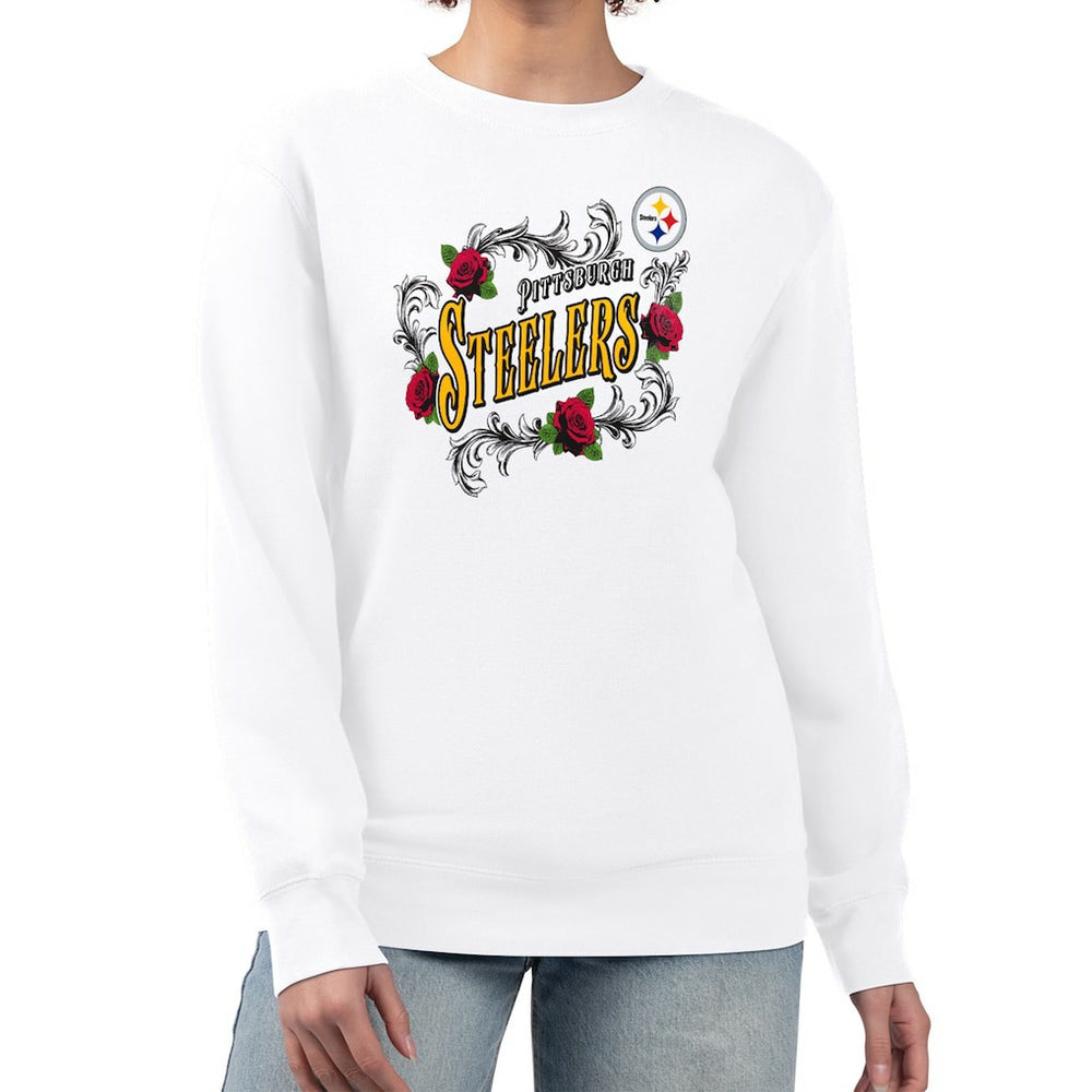 Pittsburgh Steelers G-III 4Her by Carl Banks Women's Roses Fleece Tri-Blend Pullover Sweatshirt - White - NFL