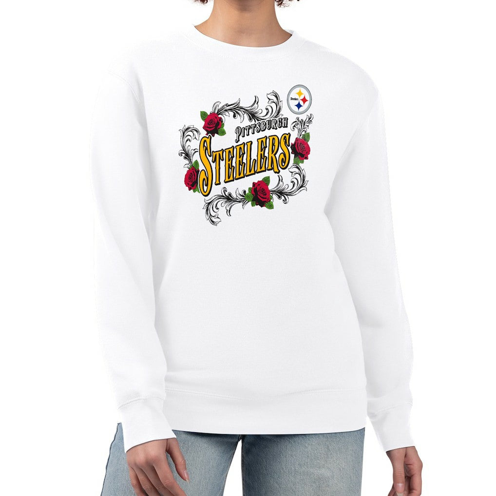 Pittsburgh Steelers G-III 4Her by Carl Banks Women's Roses Fleece Tri-Blend Pullover Sweatshirt - White - NFL
