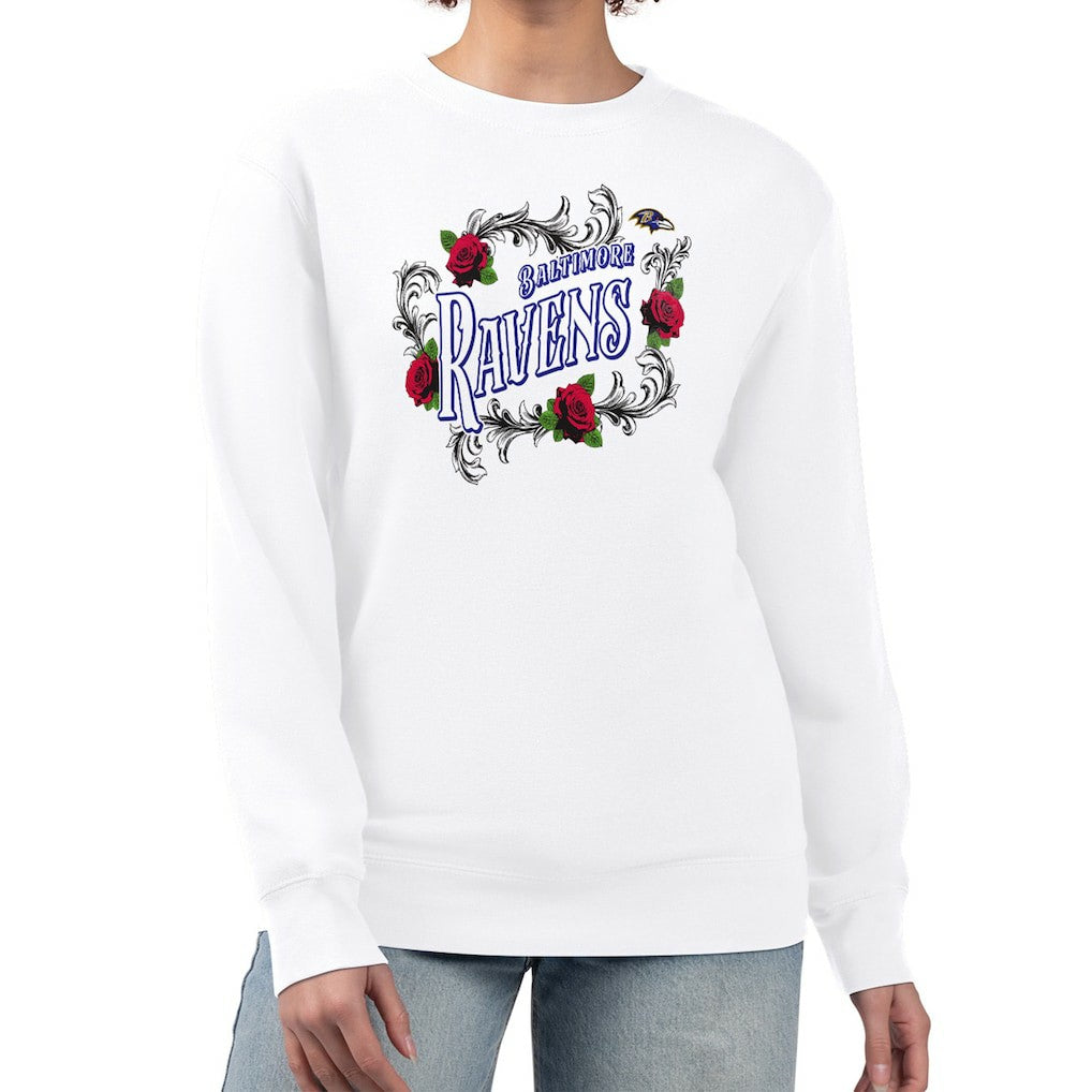 Baltimore Ravens G-III 4Her by Carl Banks Women's Roses Fleece Tri-Blend Pullover Sweatshirt - White - NFL