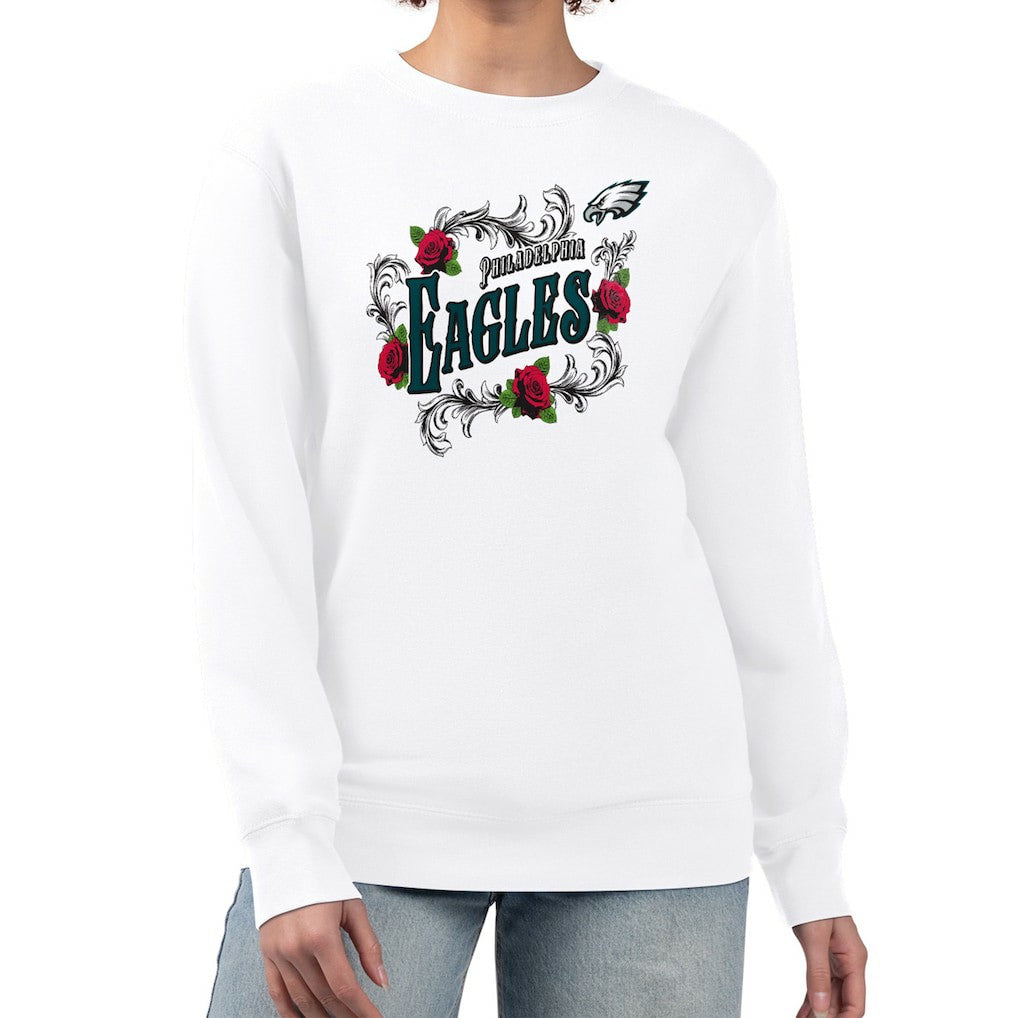 Philadelphia Eagles G-III 4Her by Carl Banks Women's Roses Fleece Tri-Blend Pullover Sweatshirt - White - NFL