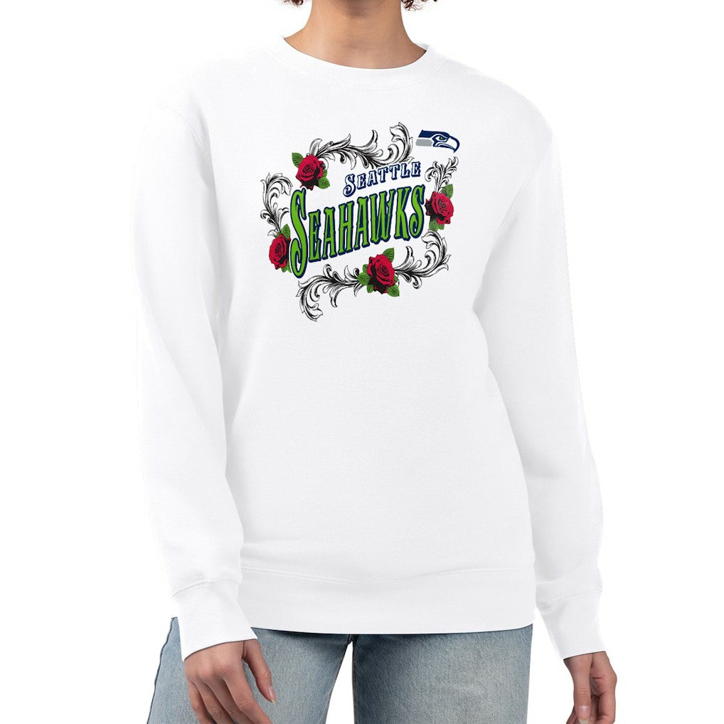 Seattle Seahawks G-III 4Her by Carl Banks Women's Roses Fleece Tri-Blend Pullover Sweatshirt - White - NFL