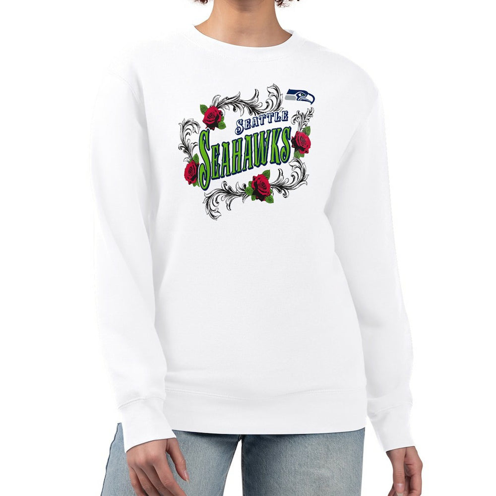 Seattle Seahawks G-III 4Her by Carl Banks Women's Roses Fleece Tri-Blend Pullover Sweatshirt - White - NFL
