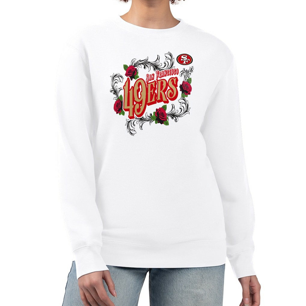 San Francisco 49ers G-III 4Her by Carl Banks Women's Roses Fleece Tri-Blend Pullover Sweatshirt - White - NFL