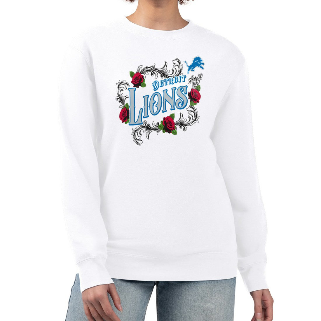 Detroit Lions G-III 4Her by Carl Banks Women's Roses Fleece Tri-Blend Pullover Sweatshirt - White - NFL