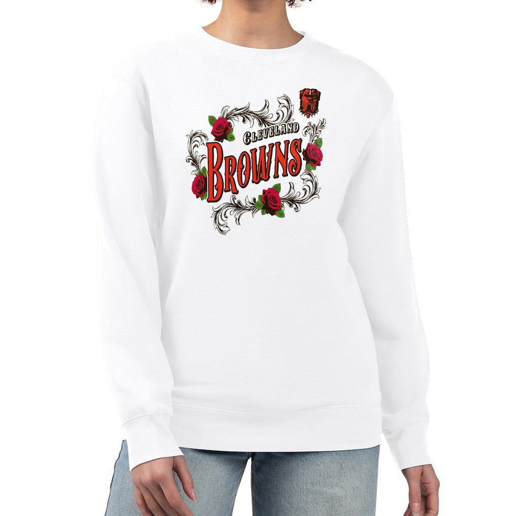 Cleveland Browns G-III 4Her by Carl Banks Women's Roses Fleece Tri-Blend Pullover Sweatshirt - White - NFL
