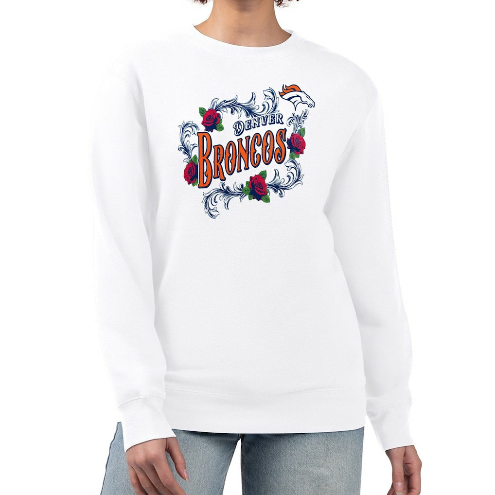 Denver Broncos G-III 4Her by Carl Banks Women's Roses Fleece Tri-Blend Pullover Sweatshirt - White - NFL