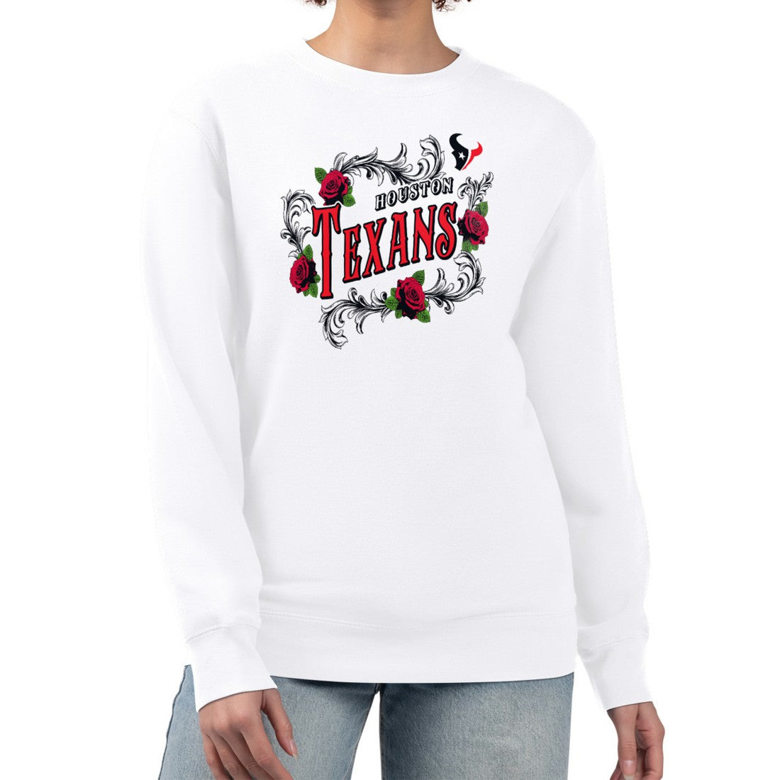 Houston Texans G-III 4Her by Carl Banks Women's Roses Fleece Tri-Blend Pullover Sweatshirt - White - NFL