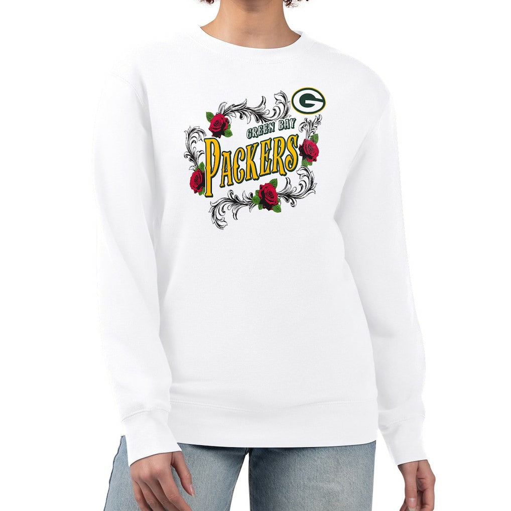 Green Bay Packers G-III 4Her by Carl Banks Women's Roses Fleece Tri-Blend Pullover Sweatshirt - White - NFL