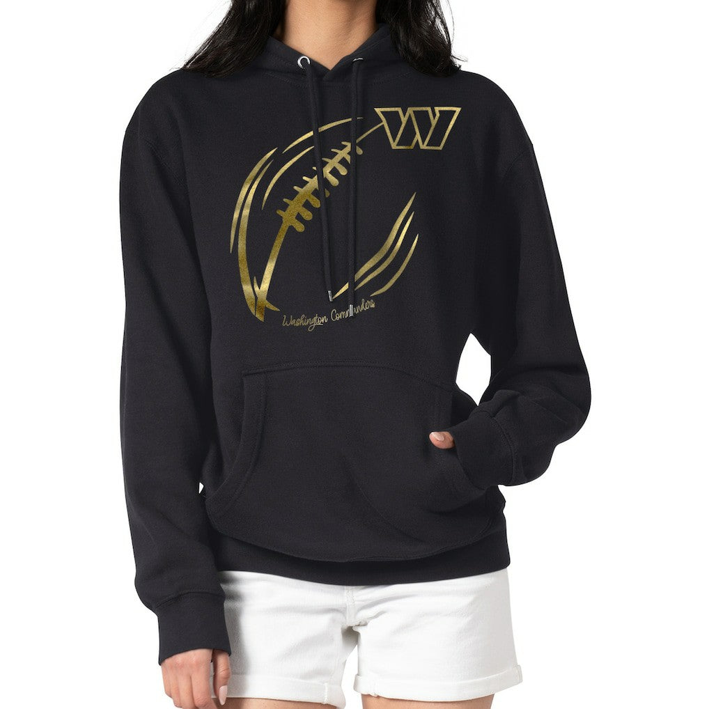 Washington Commanders G-III 4Her by Carl Banks Women's Metallic Print Football Sketch Fleece Pullover Hoodie - Black - NFL