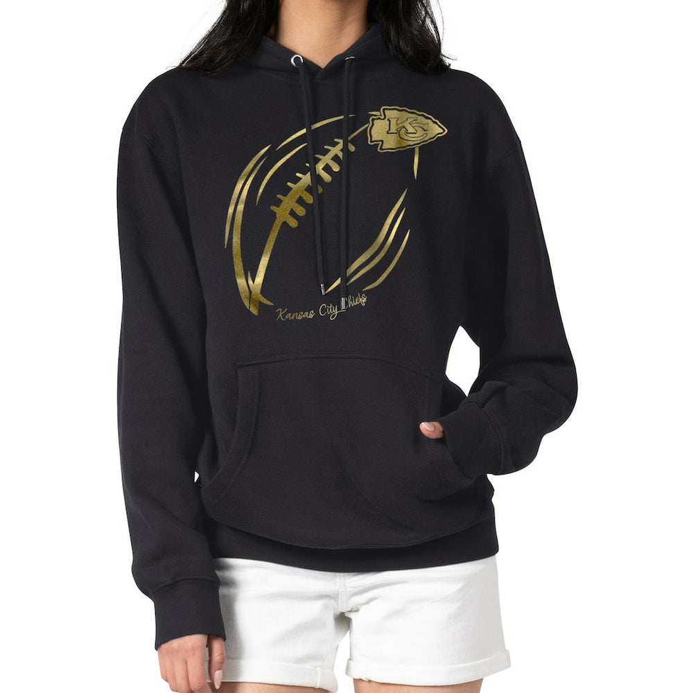 Kansas City Chiefs G-III 4Her by Carl Banks Women's Metallic Print Football Sketch Fleece Pullover Hoodie - Black - NFL