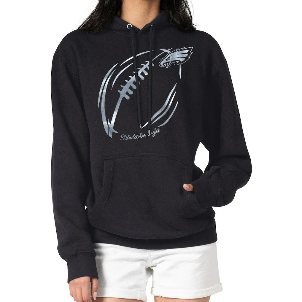 Philadelphia Eagles G-III 4Her by Carl Banks Women's Metallic Print Football Sketch Fleece Pullover Hoodie - Black - NFL