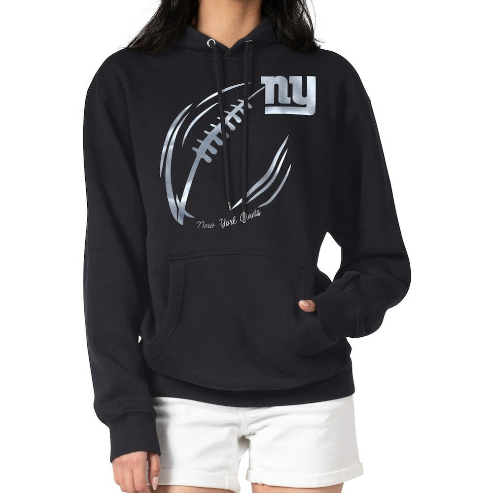 New York Giants G-III 4Her by Carl Banks Women's Metallic Print Football Sketch Fleece Pullover Hoodie - Black - NFL