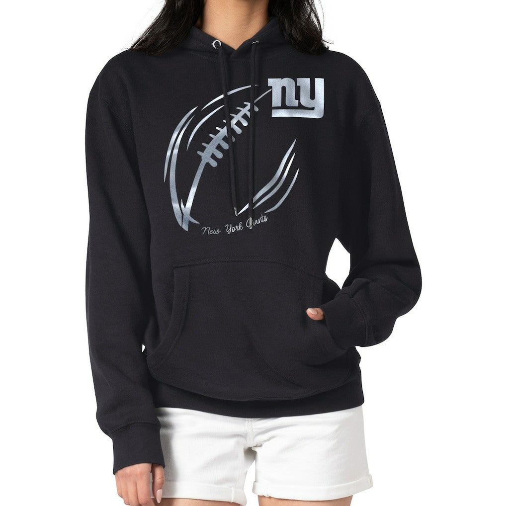 New York Giants G-III 4Her by Carl Banks Women's Metallic Print Football Sketch Fleece Pullover Hoodie - Black - NFL
