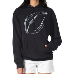 Seattle Seahawks G-III 4Her by Carl Banks Women's Metallic Print Football Sketch Fleece Pullover Hoodie - Black - NFL