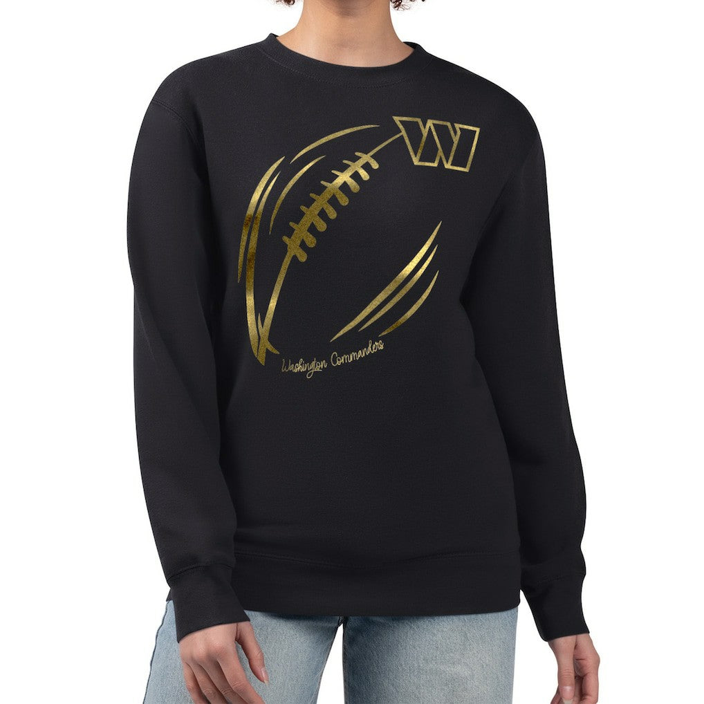 Washington Commanders G-III 4Her by Carl Banks Women's Metallic Print Football Sketch Fleece Crewneck Sweatshirt - Black - NFL