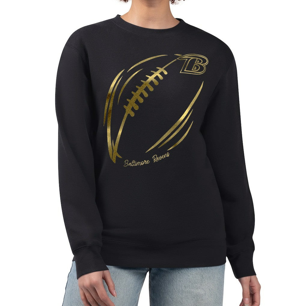 Baltimore Ravens G-III 4Her by Carl Banks Women's Metallic Print Football Sketch Fleece Crewneck Sweatshirt - Black - NFL