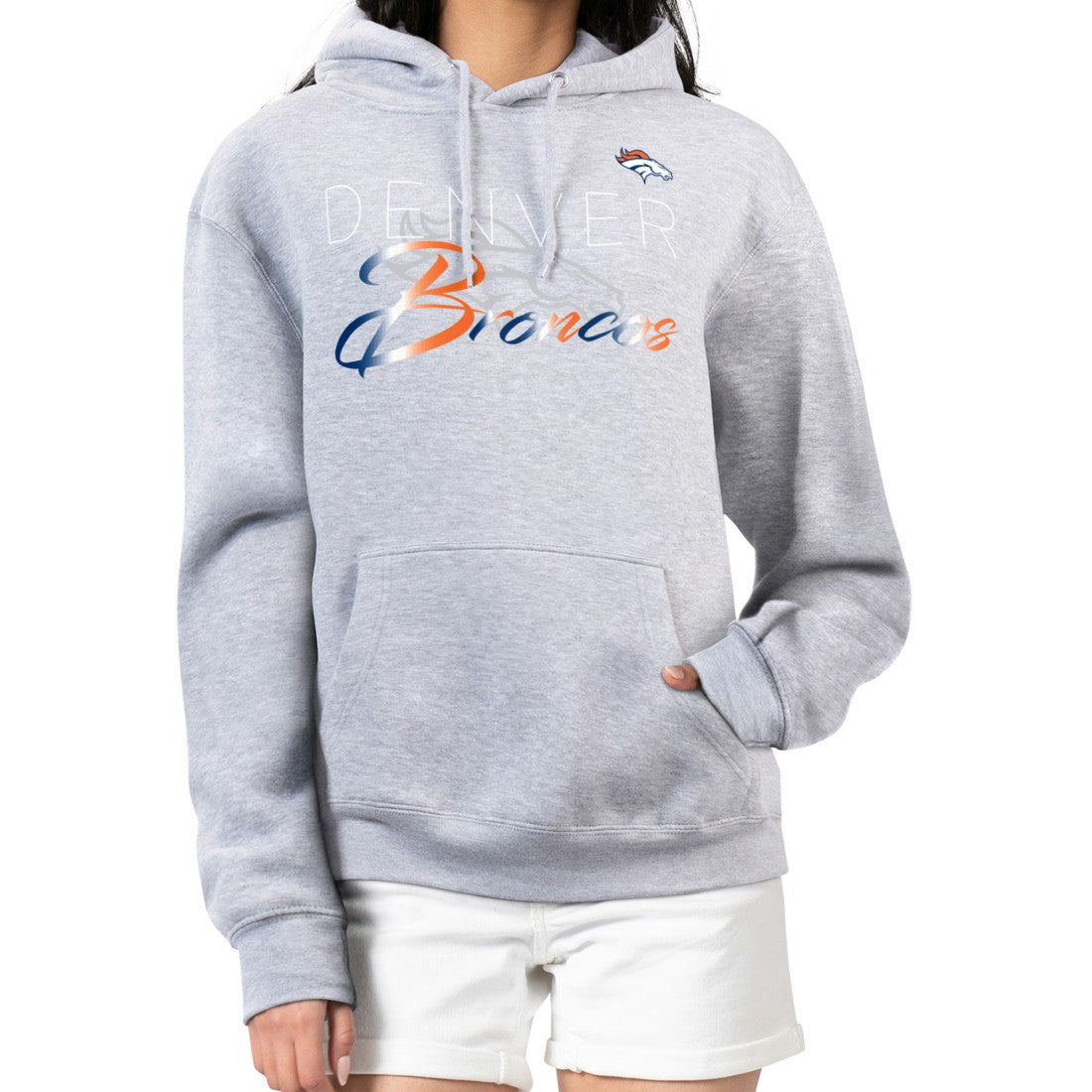 Denver Broncos G-III 4Her by Carl Banks Women's Shadow Logo Fleece Pullover Hoodie - Gray - NFL