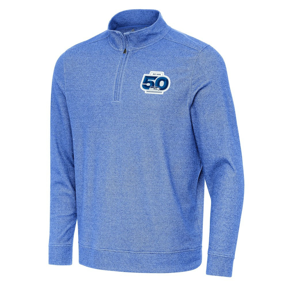 Seattle Seahawks Antigua 50th Season Subtle Quarter-Zip Pullover - Heather Royal - NFL