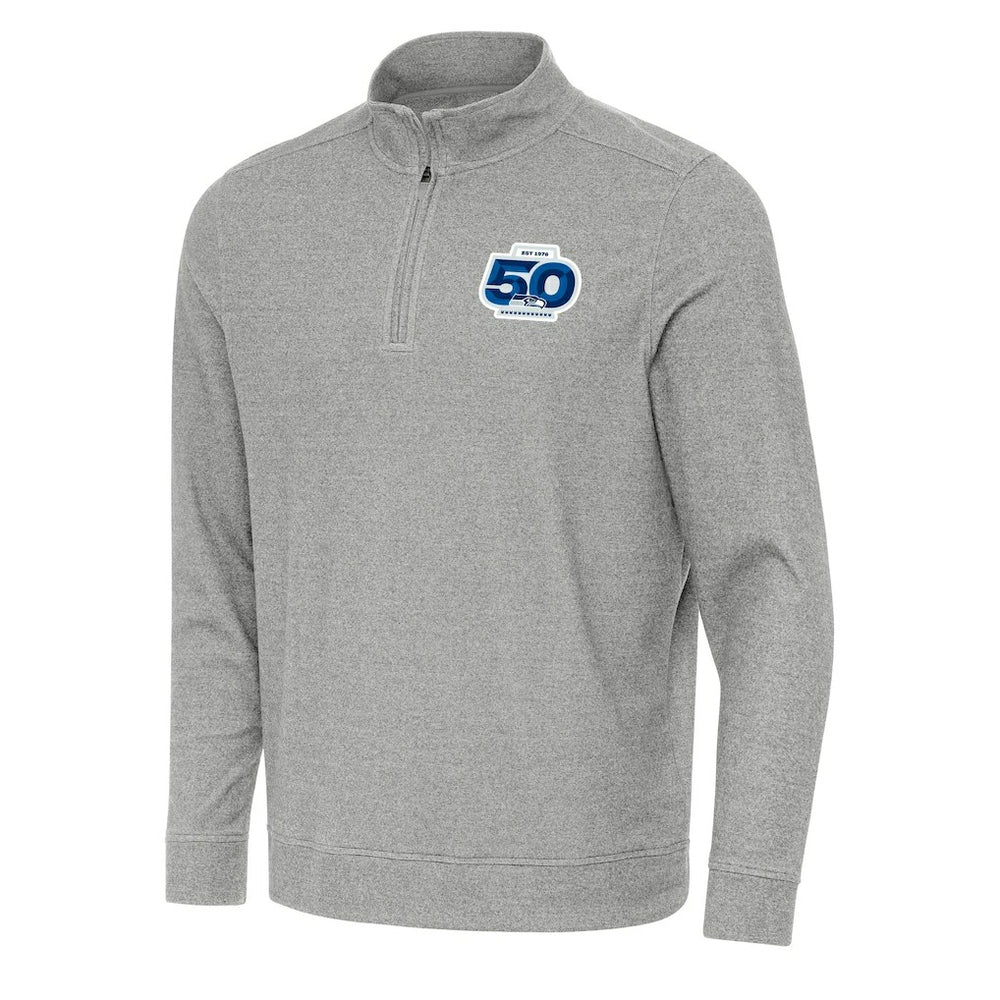Seattle Seahawks Antigua 50th Season Subtle Quarter-Zip Pullover - Heather Gray - NFL