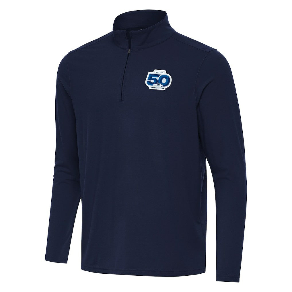 Seattle Seahawks Antigua 50th Season Intent Quarter-Zip Pullover - Navy - NFL