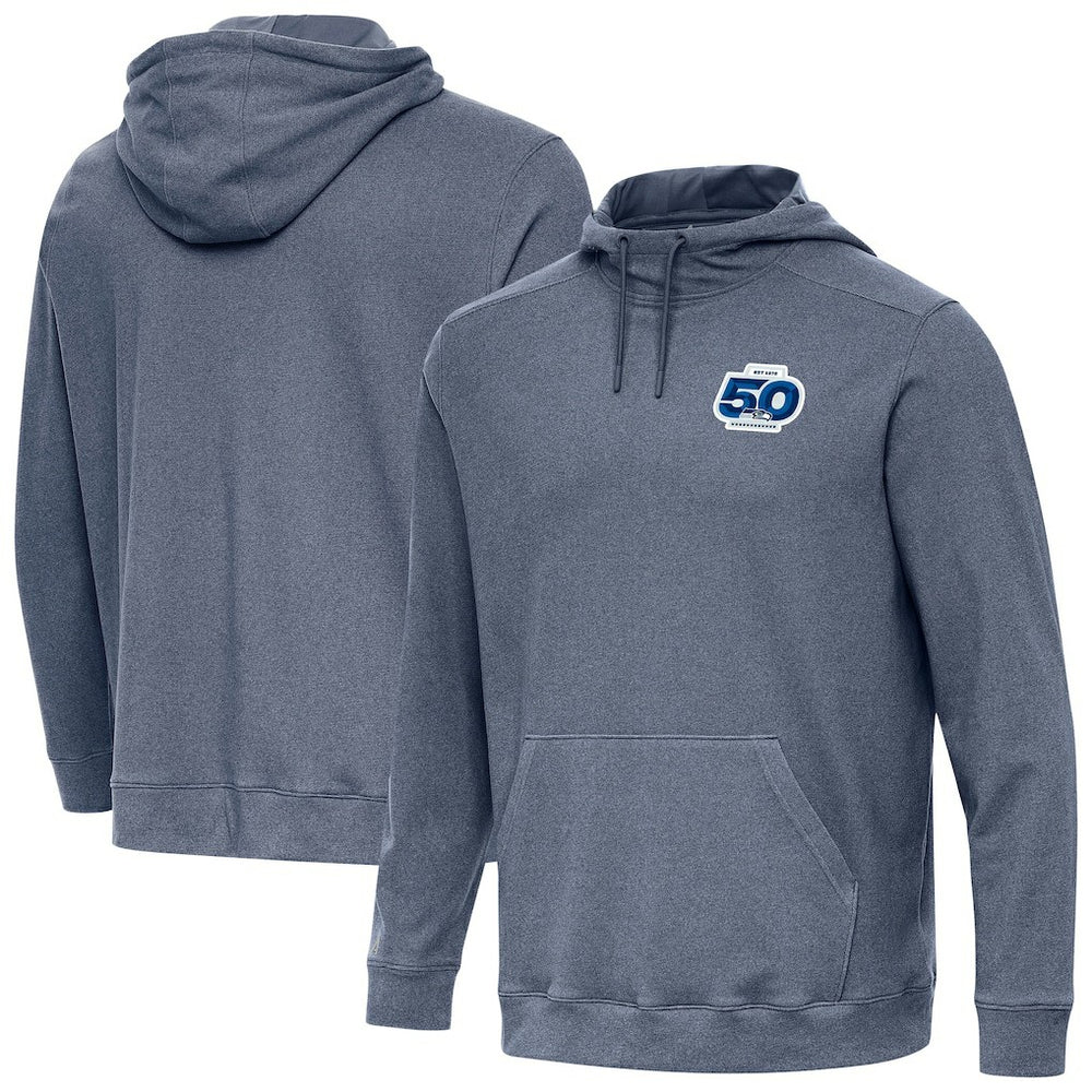 Seattle Seahawks Antigua 50th Season Cloud Pullover Hoodie - Heather Navy - NFL
