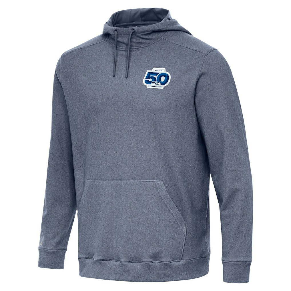 Seattle Seahawks Antigua 50th Season Cloud Pullover Hoodie - Heather Navy - NFL